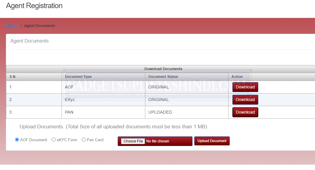 Agent Registration Documents AOF Pan card e-kyc Form