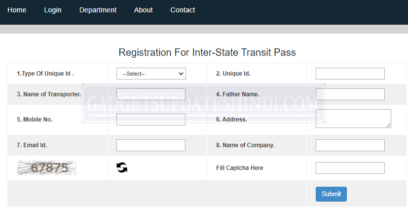 Registration For Inter State Transit Pass STEP