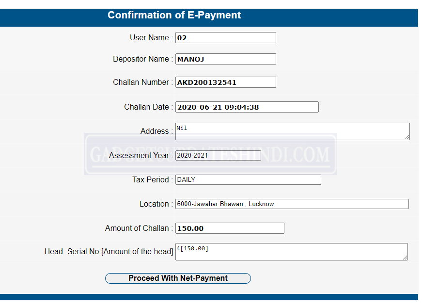 Registration For Inter-State Transit Pass login payment page