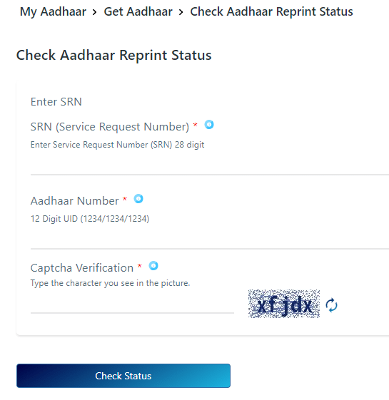 Check Aadhaar PVC Card Status