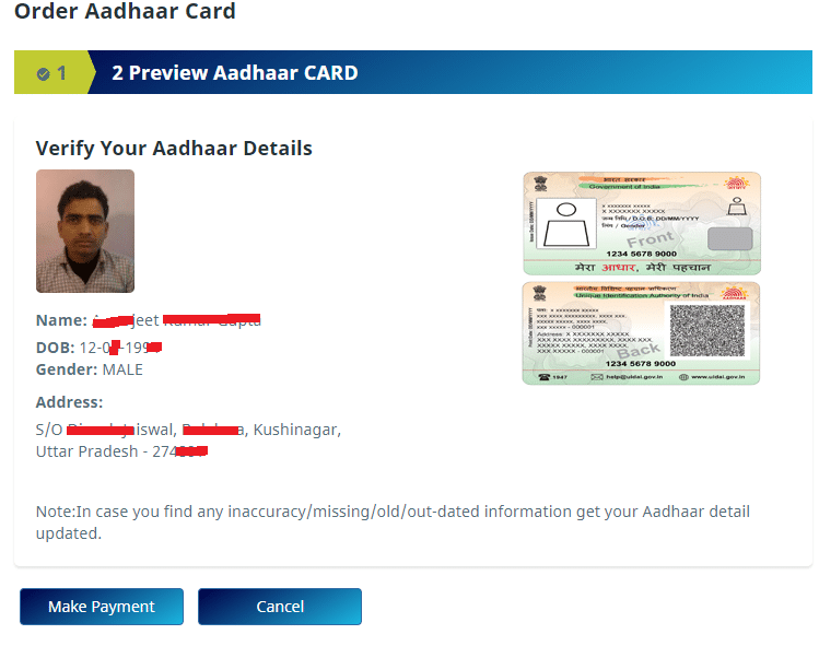 Preview Aadhaar CARD PVC CArd