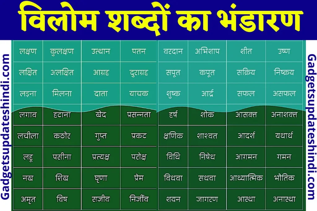 Vilom Shabd in Hindi, Opposite Words