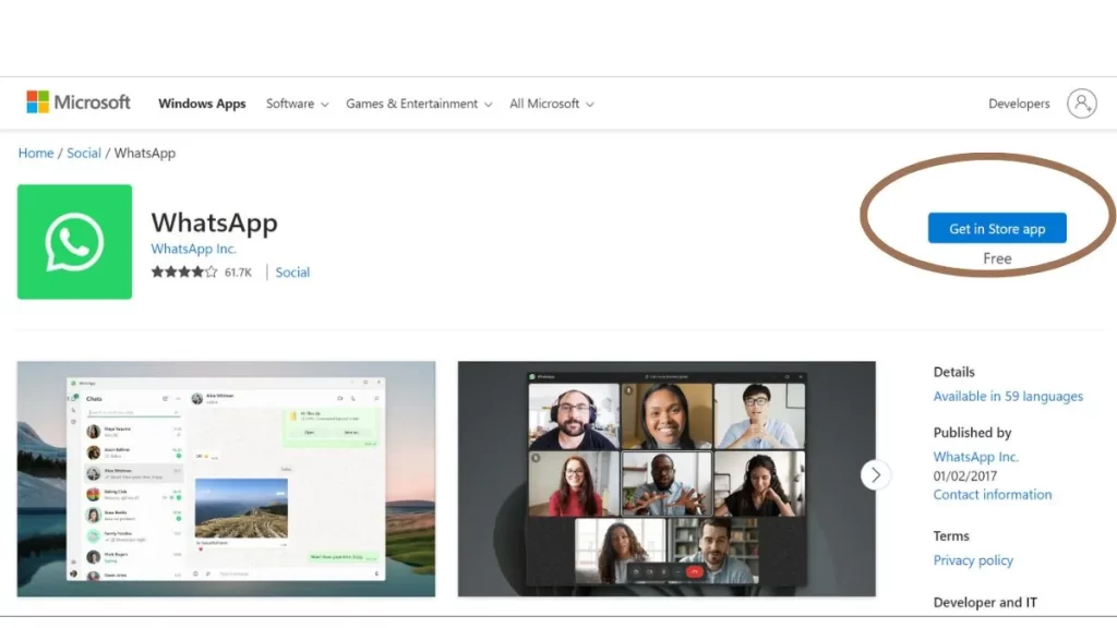 Download WhatsApp Desktop Application from Microsoft Windows Store