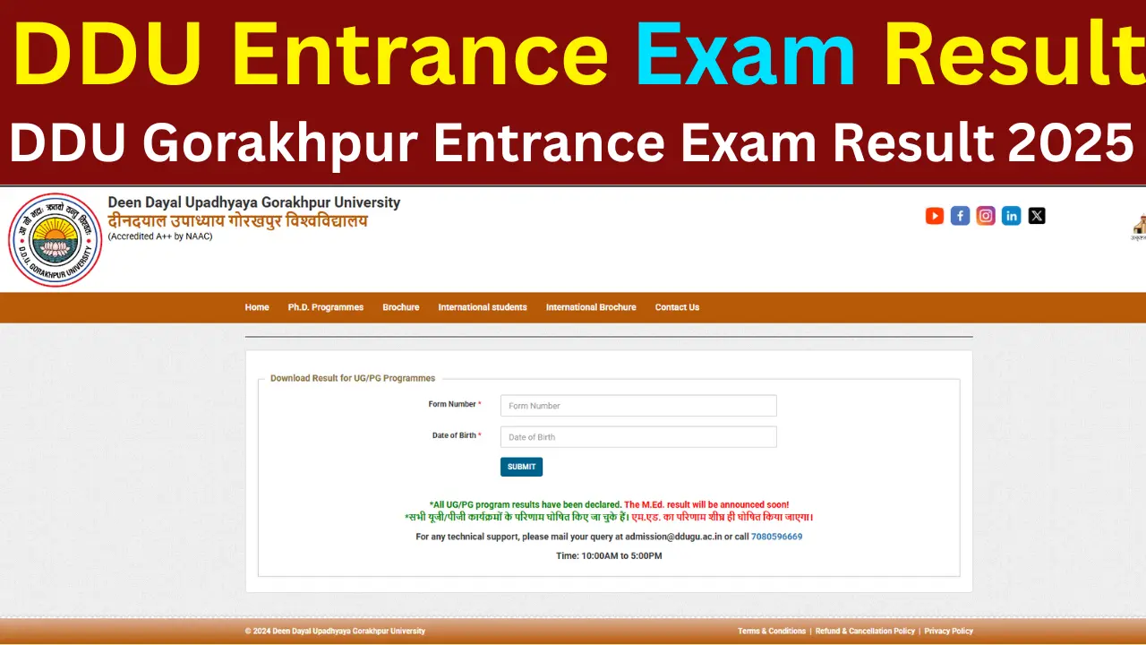 DDU Gorakhpur Entrance Exam Result