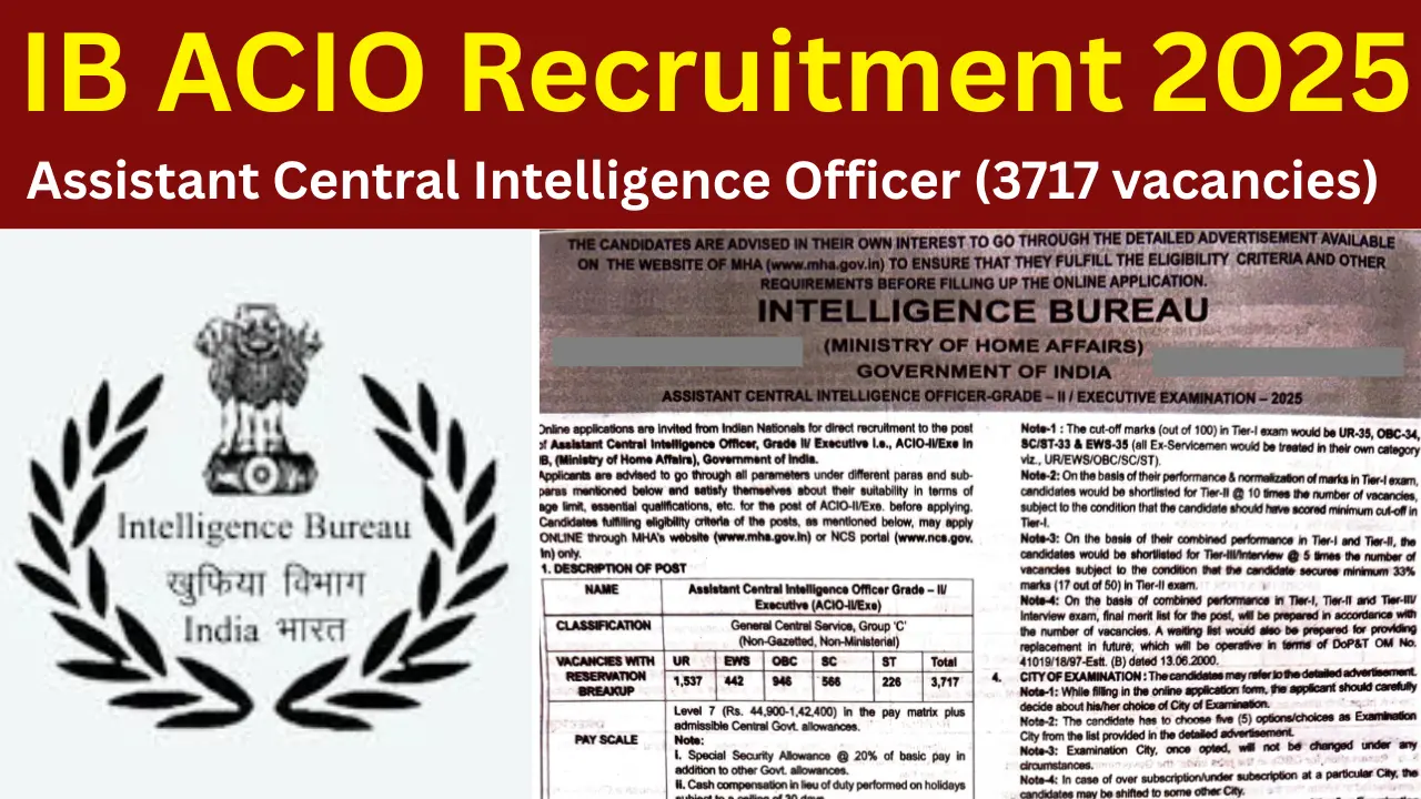 IB ACIO New Bharti 2025 Notice Out