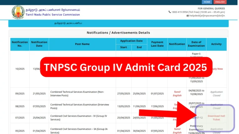 TNPSC Group IV Admit Card 2025