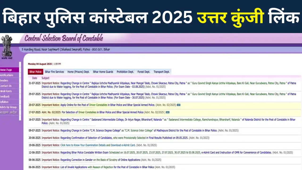 Bihar Police Constable Answer Key 2025 LIVE