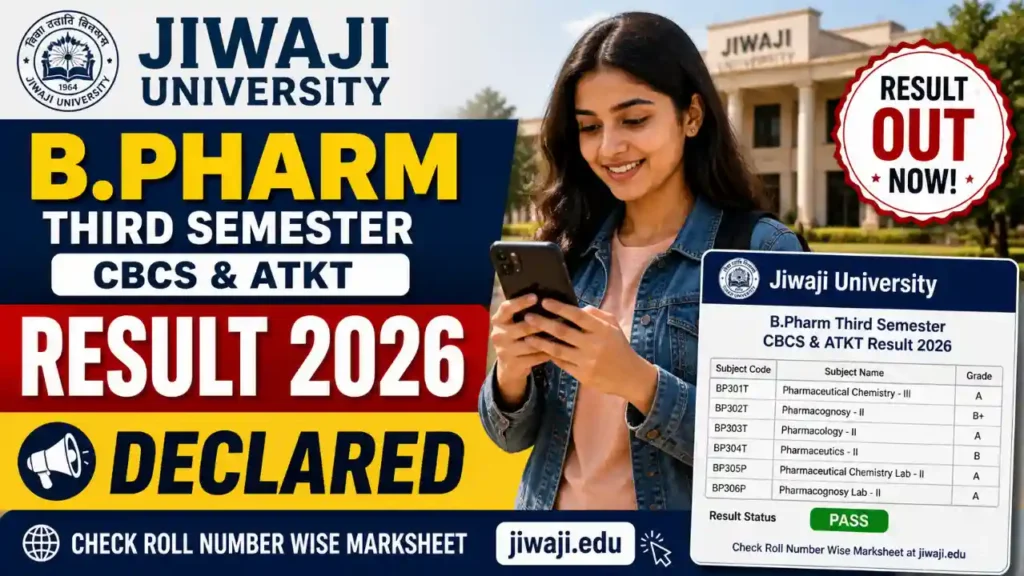 Jiwaji University B.Pharm 3rd Semester CBCS ATKT Result 2026 – jiwaji.edu