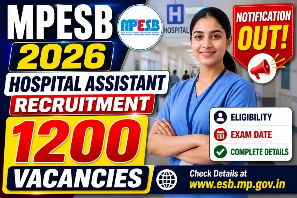MPESB Hospital Assistant Recruitment 2026 – 1200 Vacancies, Apply by 21 May @ esb.mp.gov.in